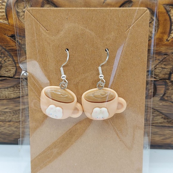 Cute 3D Coffee Cup Earrings Bunny - Picture 1 of 2